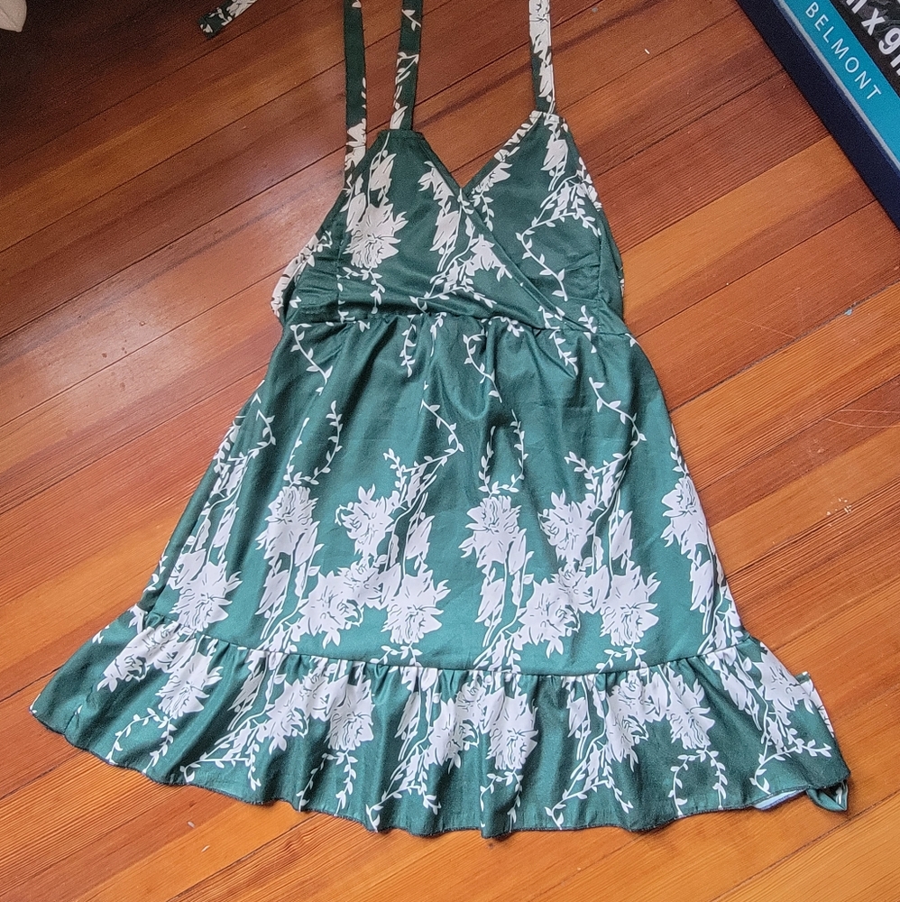 green halter top flowered dress